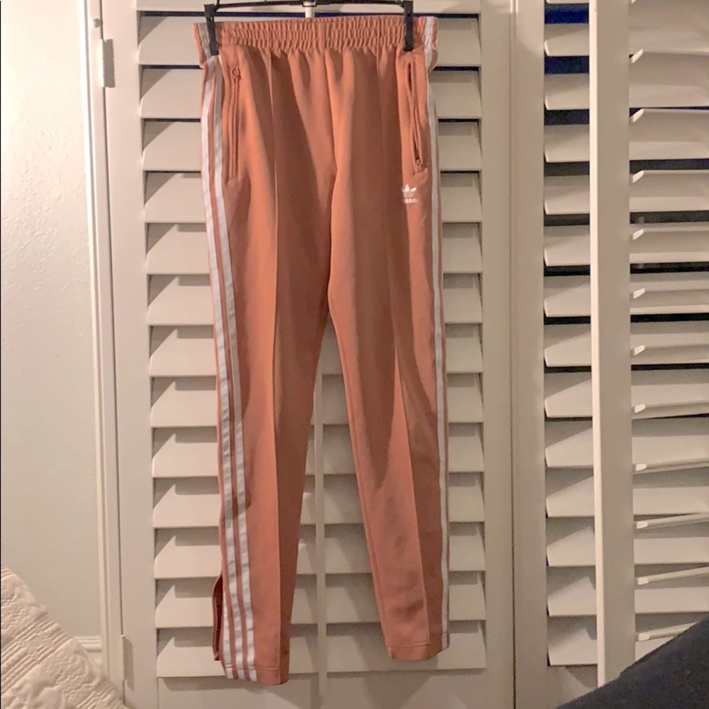Adidas dusky ash pink track pants